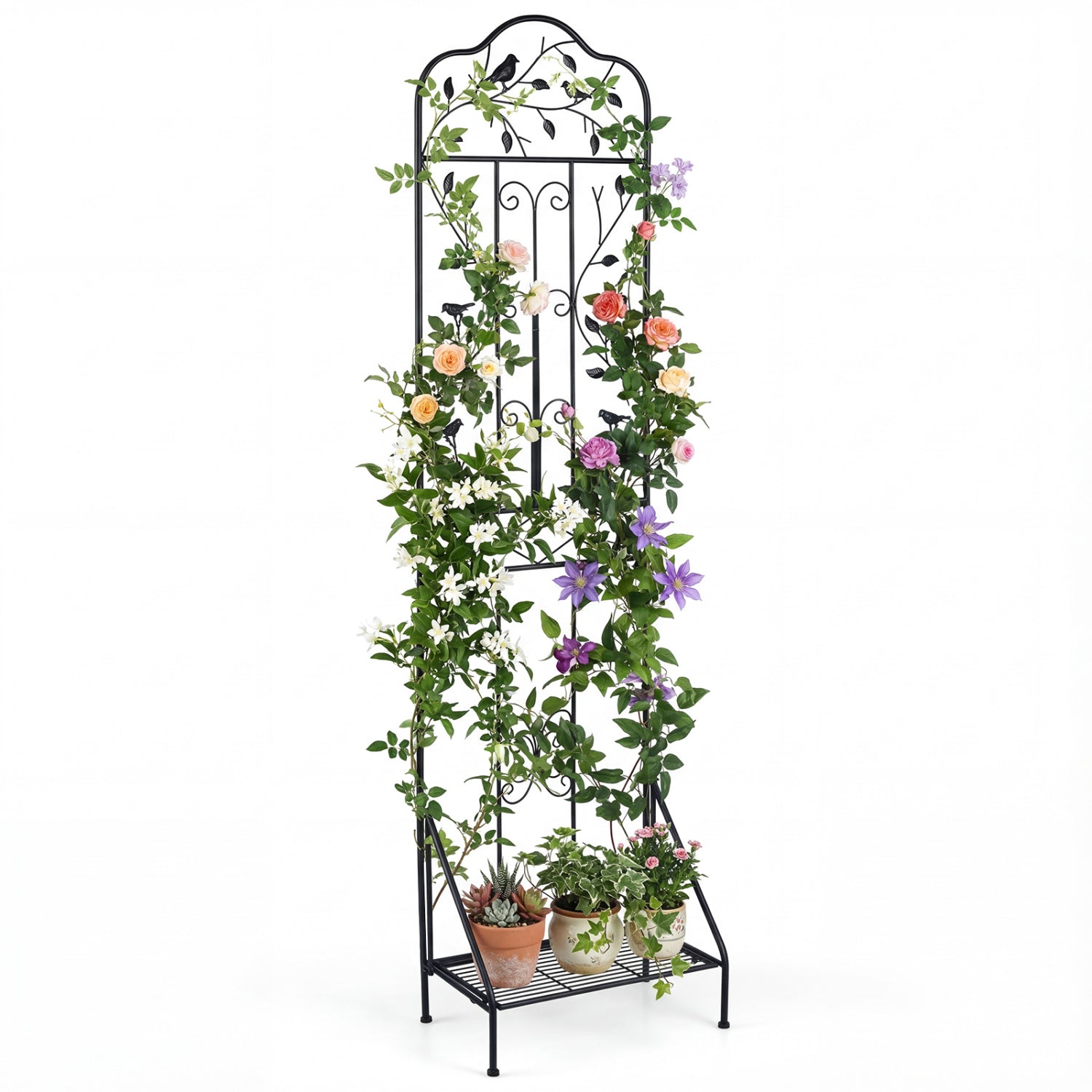 Metal Garden Trellis with Foldable Shelf 75 x 20 Inch