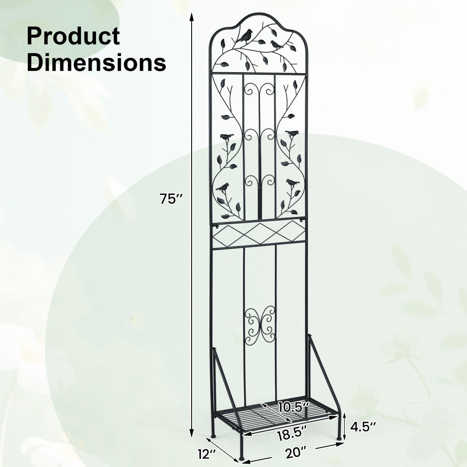 Metal Garden Trellis with Foldable Shelf 75 x 20 Inch