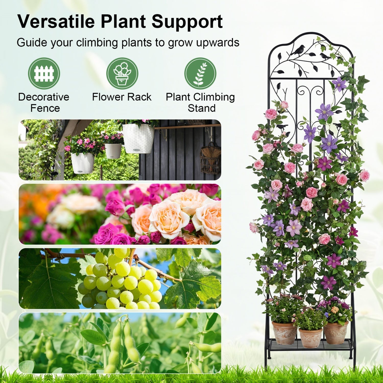 Metal Garden Trellis with Foldable Shelf 75 x 20 Inch