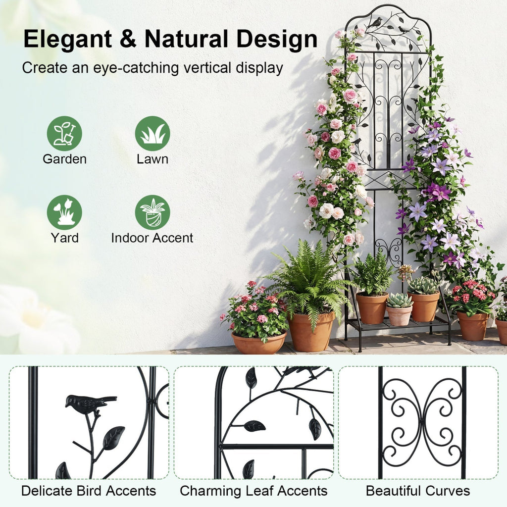 Metal Garden Trellis with Foldable Shelf 75 x 20 Inch