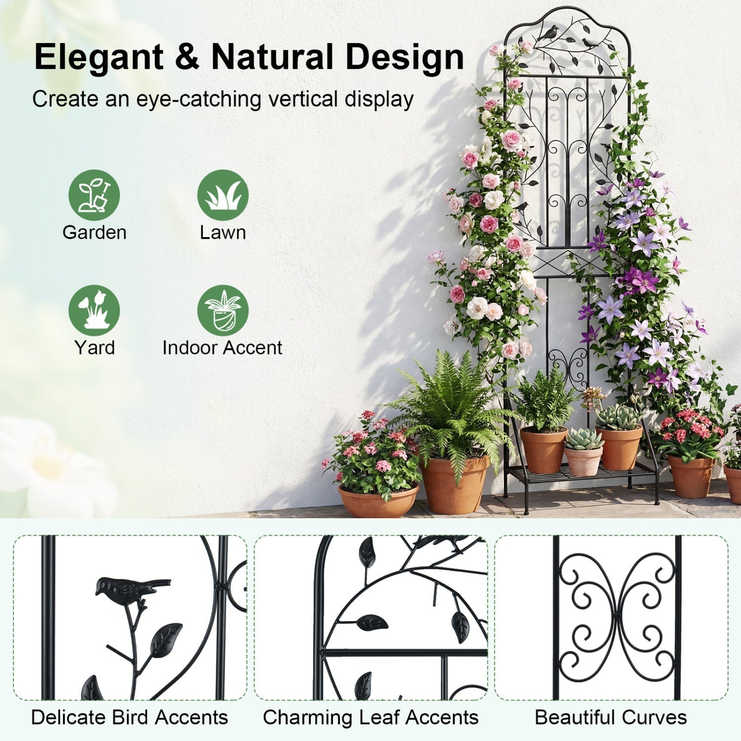 Metal Garden Trellis with Foldable Shelf 75 x 20 Inch