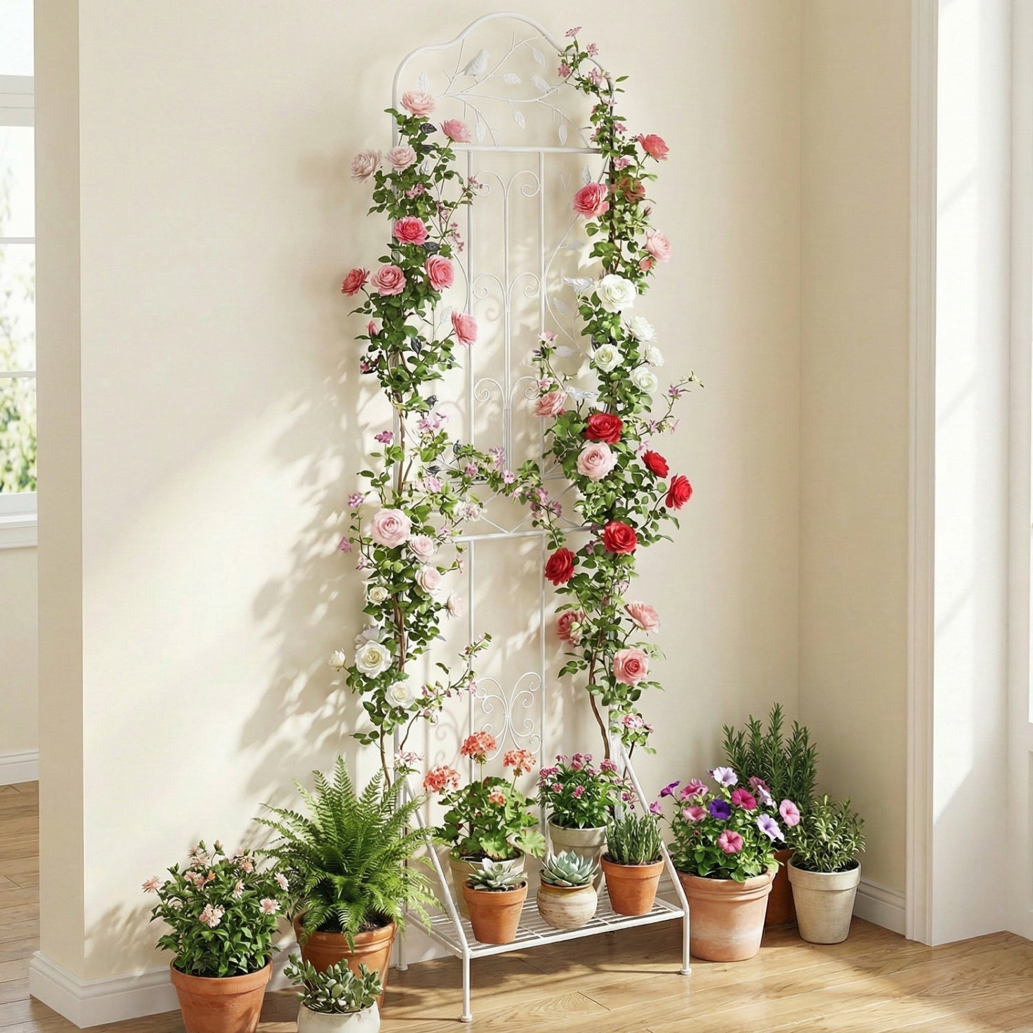 Metal Garden Trellis with Foldable Shelf 75 x 20 Inch