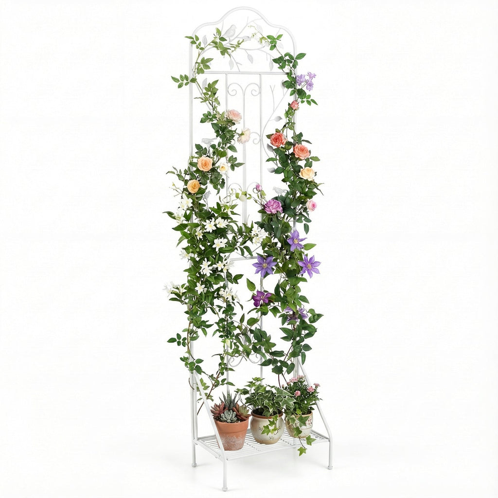 Metal Garden Trellis with Foldable Shelf 75 x 20 Inch