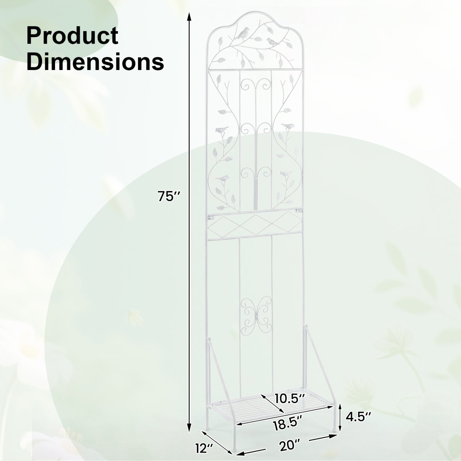 Metal Garden Trellis with Foldable Shelf 75 x 20 Inch