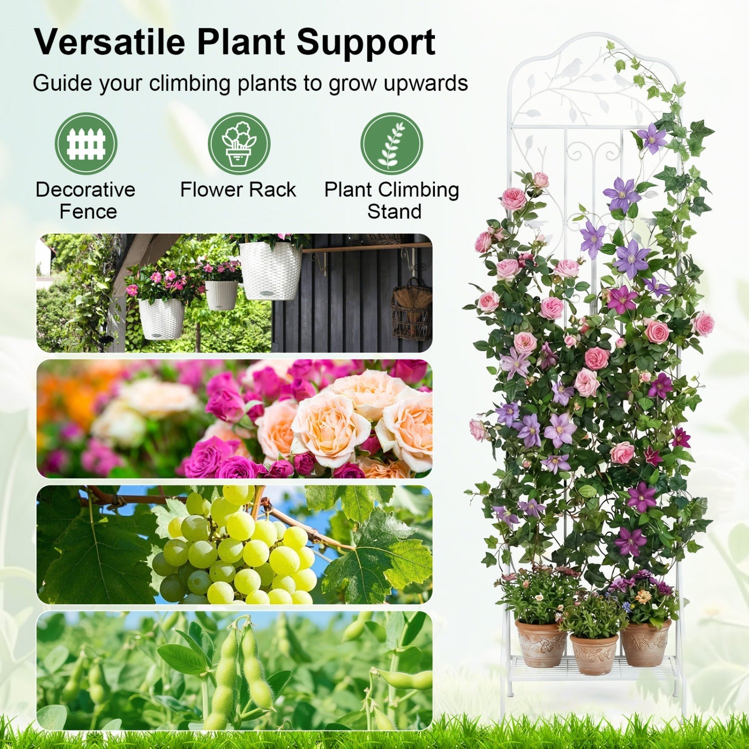 Metal Garden Trellis with Foldable Shelf 75 x 20 Inch