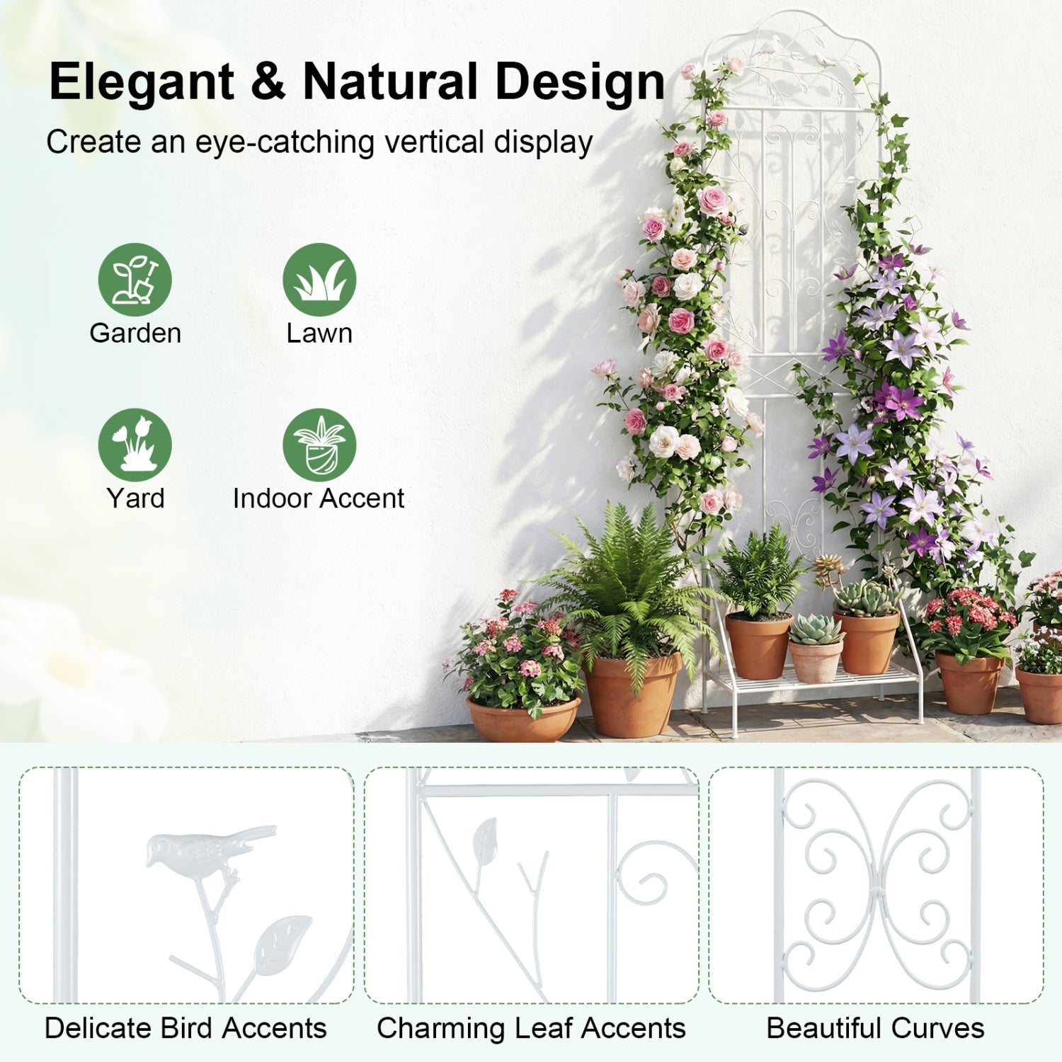 Metal Garden Trellis with Foldable Shelf 75 x 20 Inch