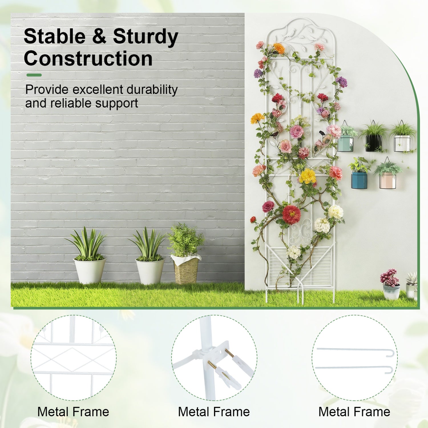 Metal Garden Trellis with Foldable Shelf 75 x 20 Inch