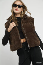 Umgee Sherpa-Lined Zip Vest with Drawstring Hem