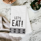Jacquard Black White Aztec Tea Towel 24 x 17 Kitchen Hand Towel Lets Eat Festive Cotton