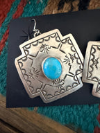 Handcrafted Sterling Silver & Turquoise Concho Cross Dangle Earrings
