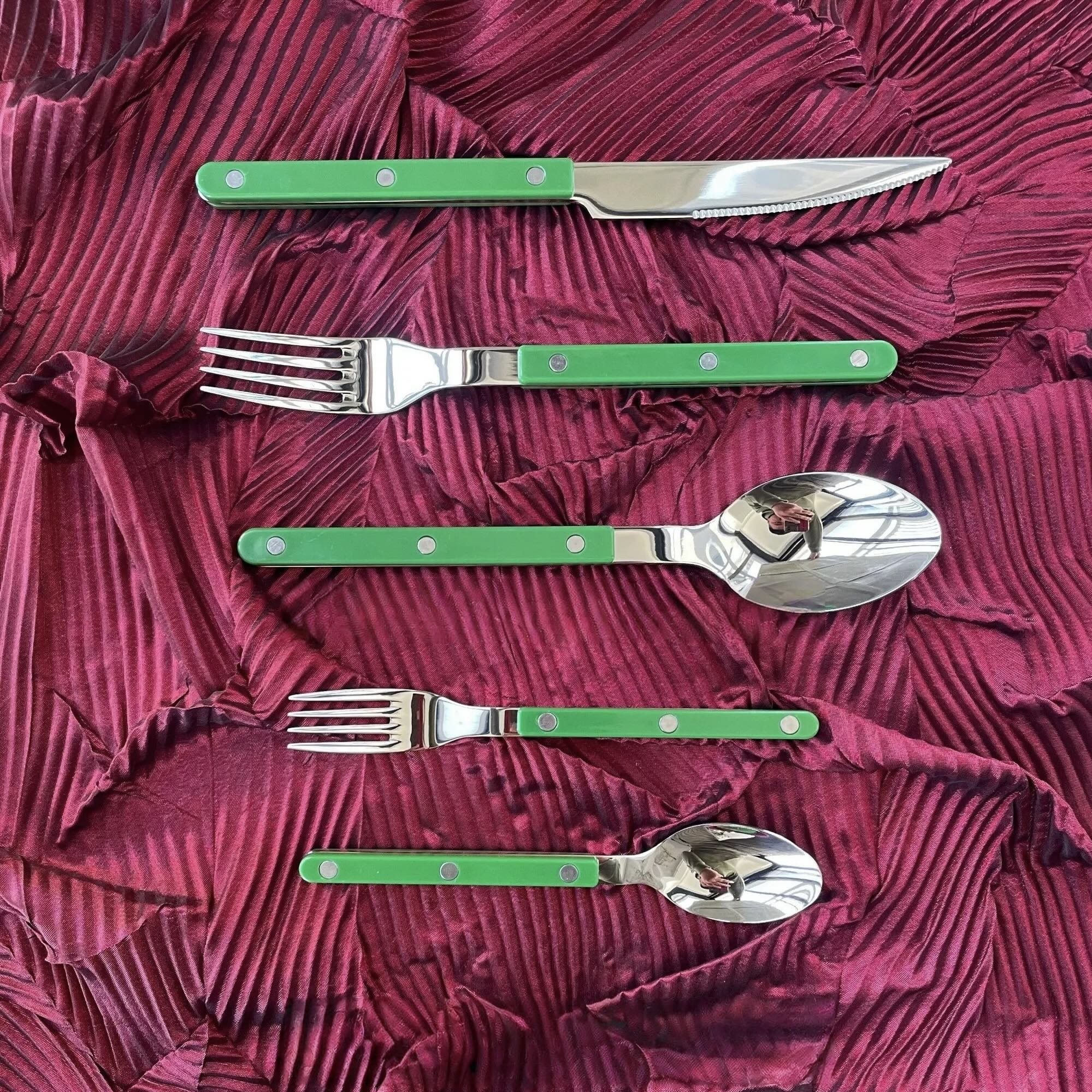 S/10 French Retro Flatware Set, Stainless Steel Rivet Cutlery Silverware