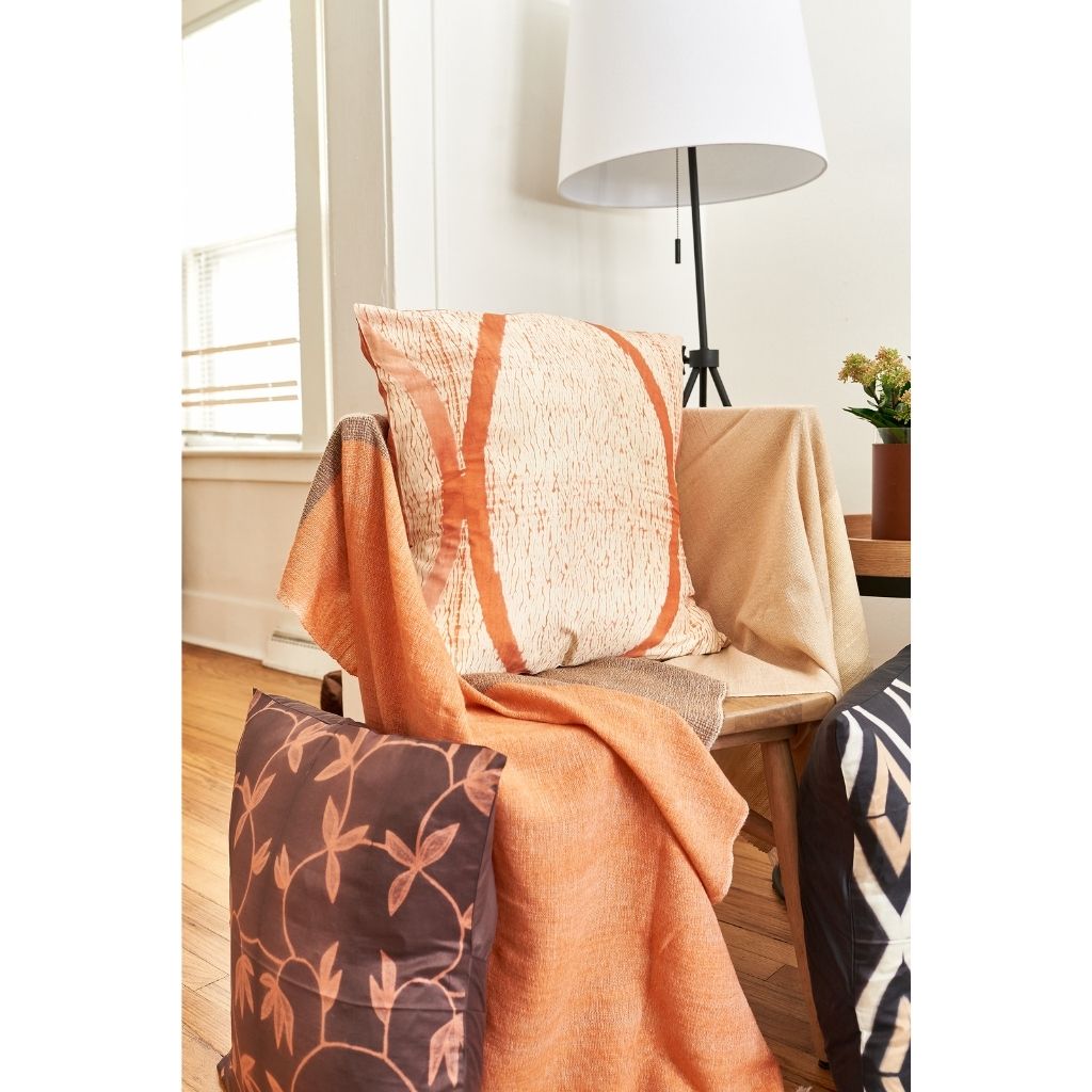 Chestnut Orange Cream Brown Color Block Handwoven Soft Merino Throw