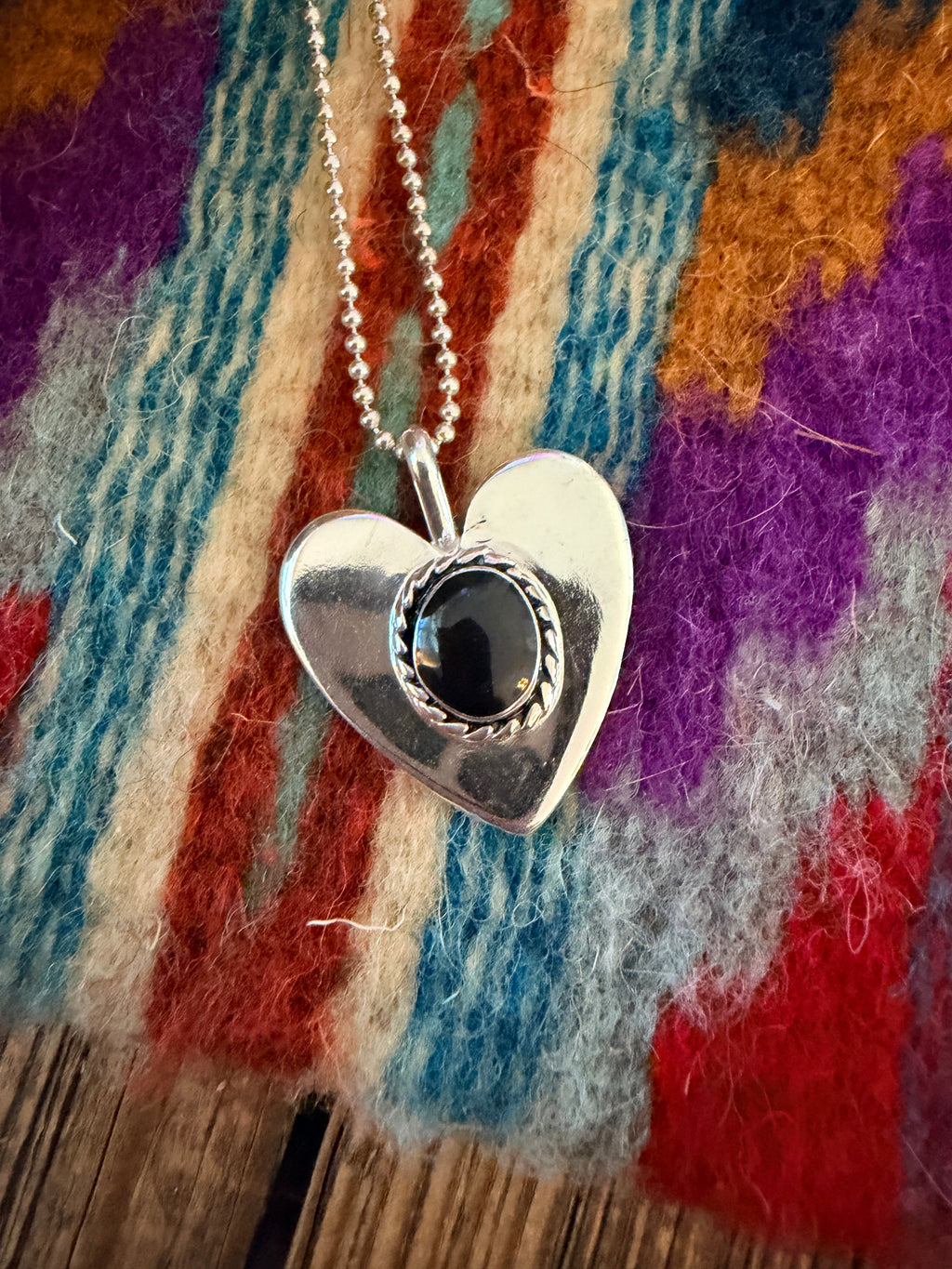 Handcrafted Sterling Silver & Onyx Heart Pendant by Joseph Martinez