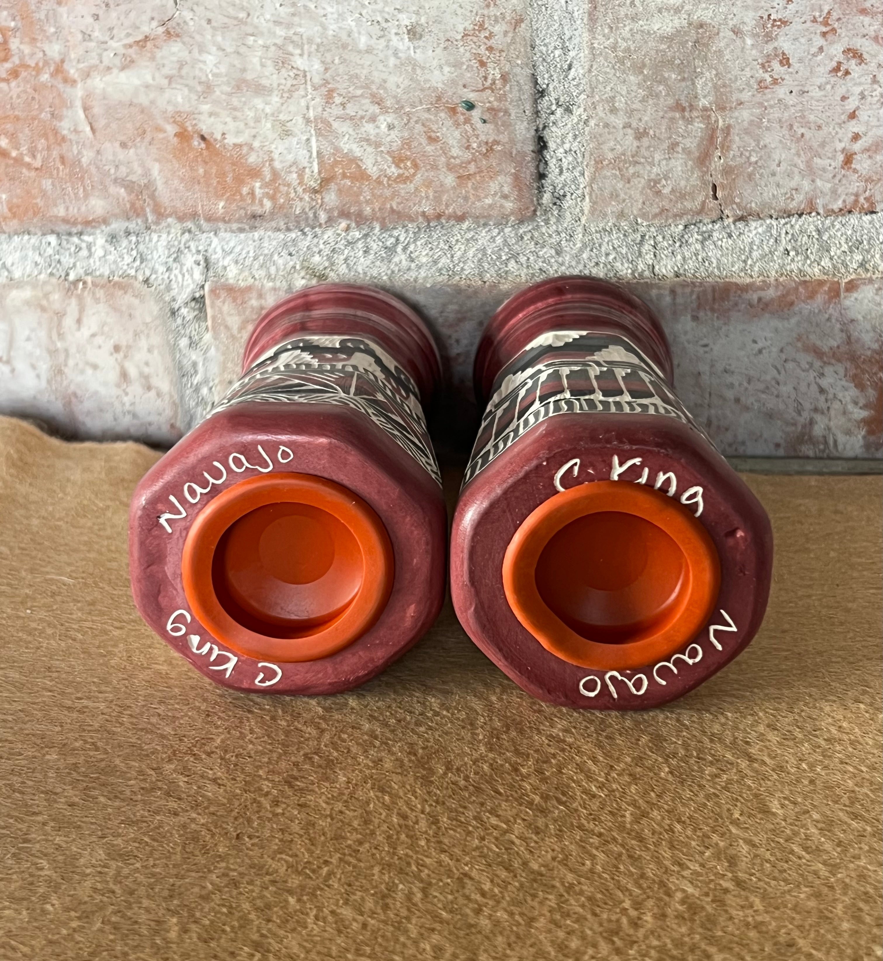 Handcrafted Tall Burgundy Salt & Pepper Shakers “Cassandra King”