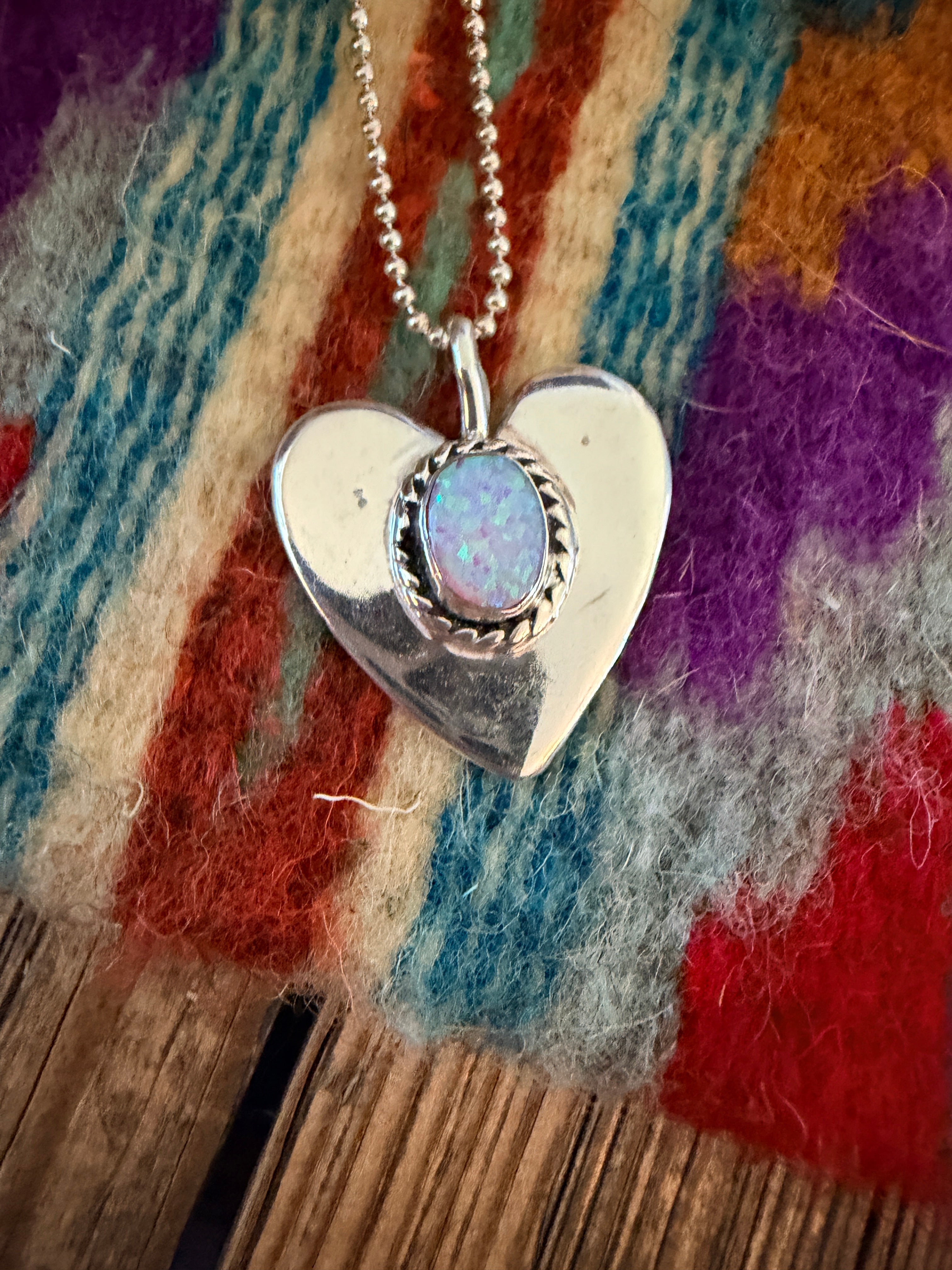 Handcrafted Sterling Silver & Fire Opal Heart Pendant by Joseph Martinez