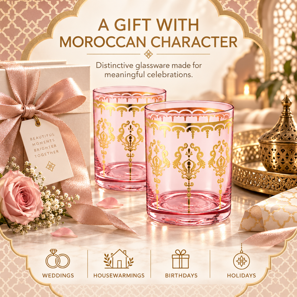 Moroccan Whiskey & Cocktail Glass | Pink & Clear | Set of 2