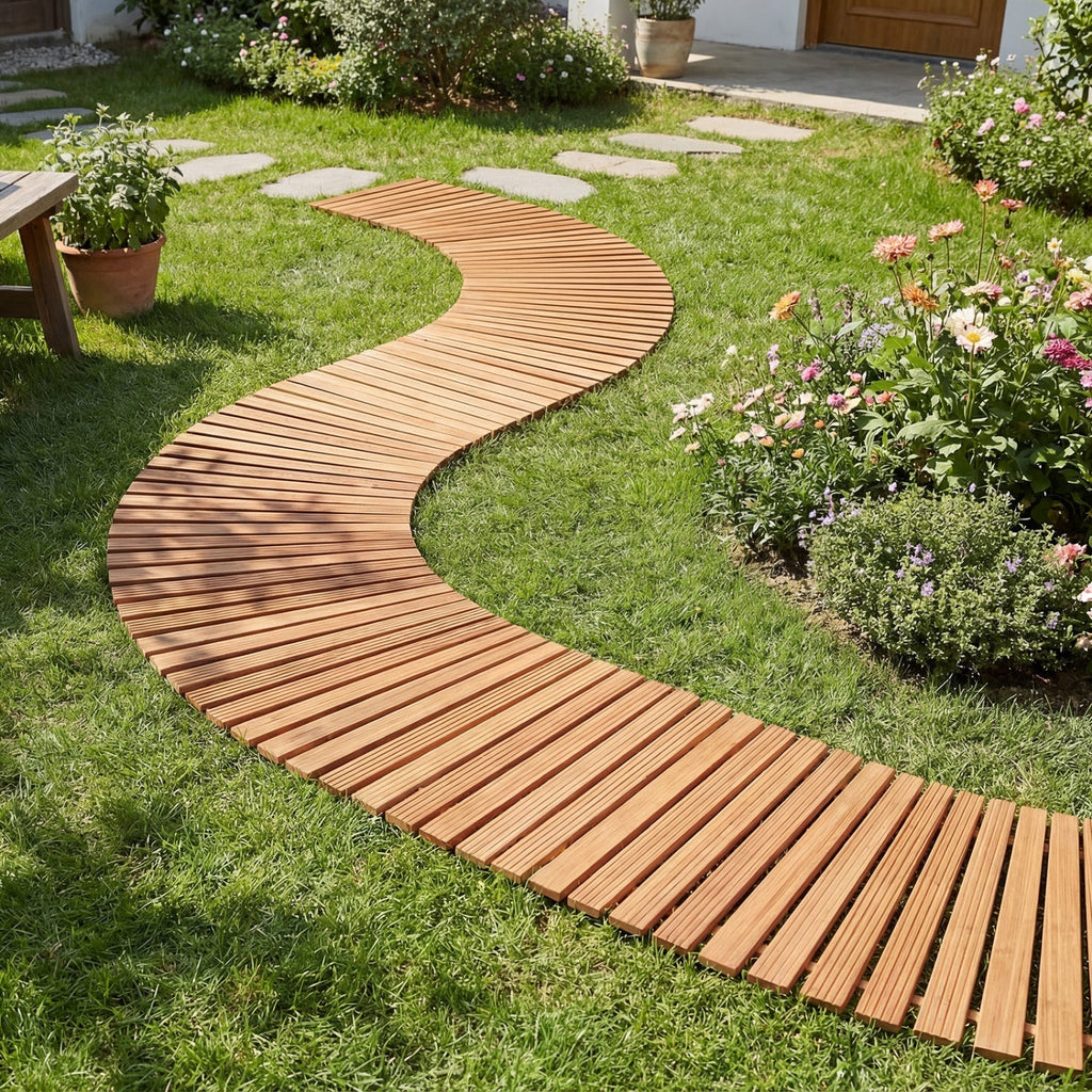 7 FT Wooden Garden Pathway with Anti-slip Surface for Gardens Patios