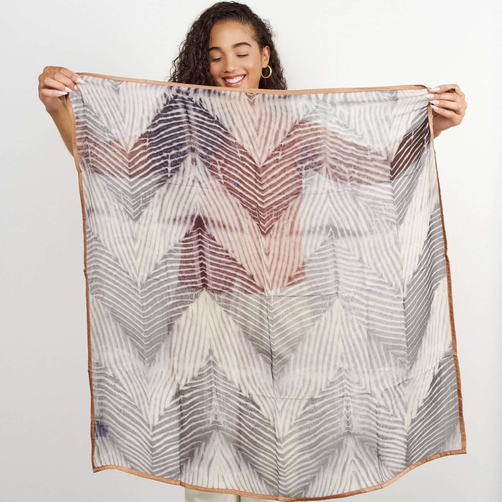 Samu Hand Crafted  Shibori Print Silk Chiffon Sqaure Scarf