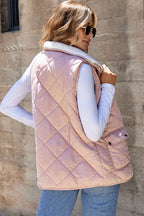 Solid Fleece Lined Quilted Vest Coat