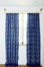 Indigo Cotton Curtain, Eco-Friendly Window Panel - Greece
