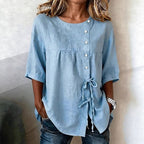 Women's Lace-Up Button Shirt – 3/4 Sleeve Asymmetric