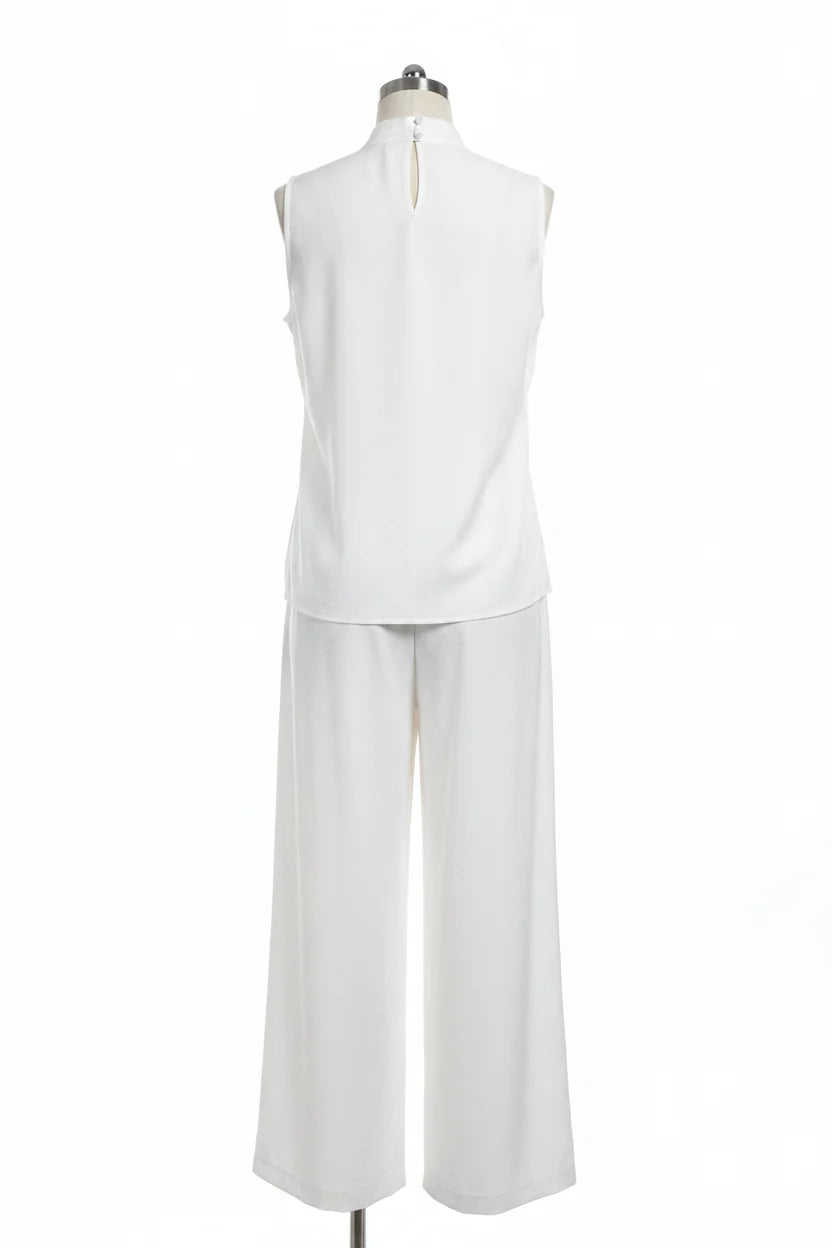 Women's Linen-Style Two-Piece Set – V-Neck Top & Wide-Leg Pants