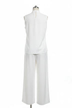 Women's Linen-Style Two-Piece Set – V-Neck Top & Wide-Leg Pants