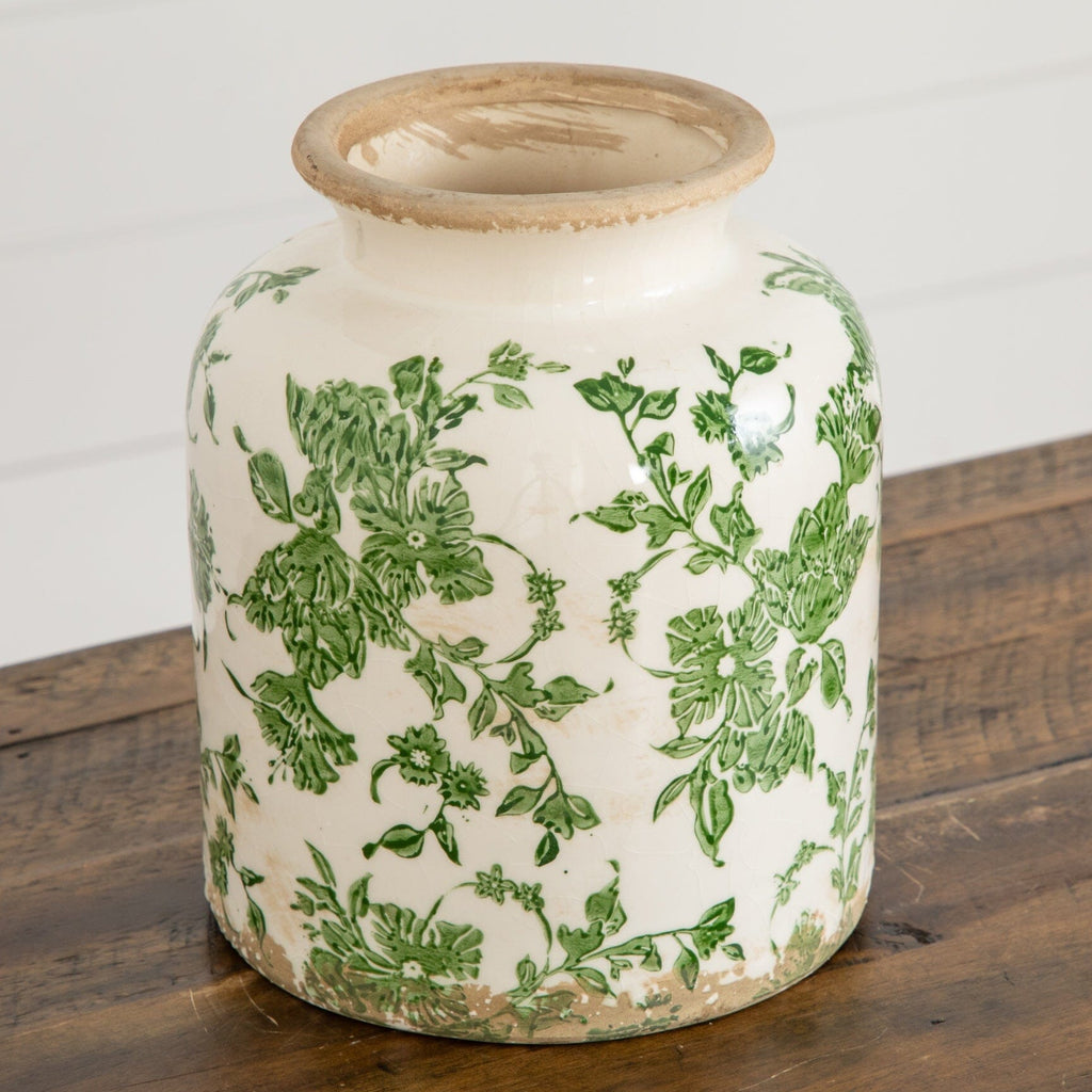 8” Floral Tuscan Ceramic Green Scroll Vase - Che Cose Belle