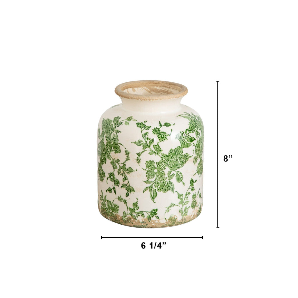 8” Floral Tuscan Ceramic Green Scroll Vase - Che Cose Belle