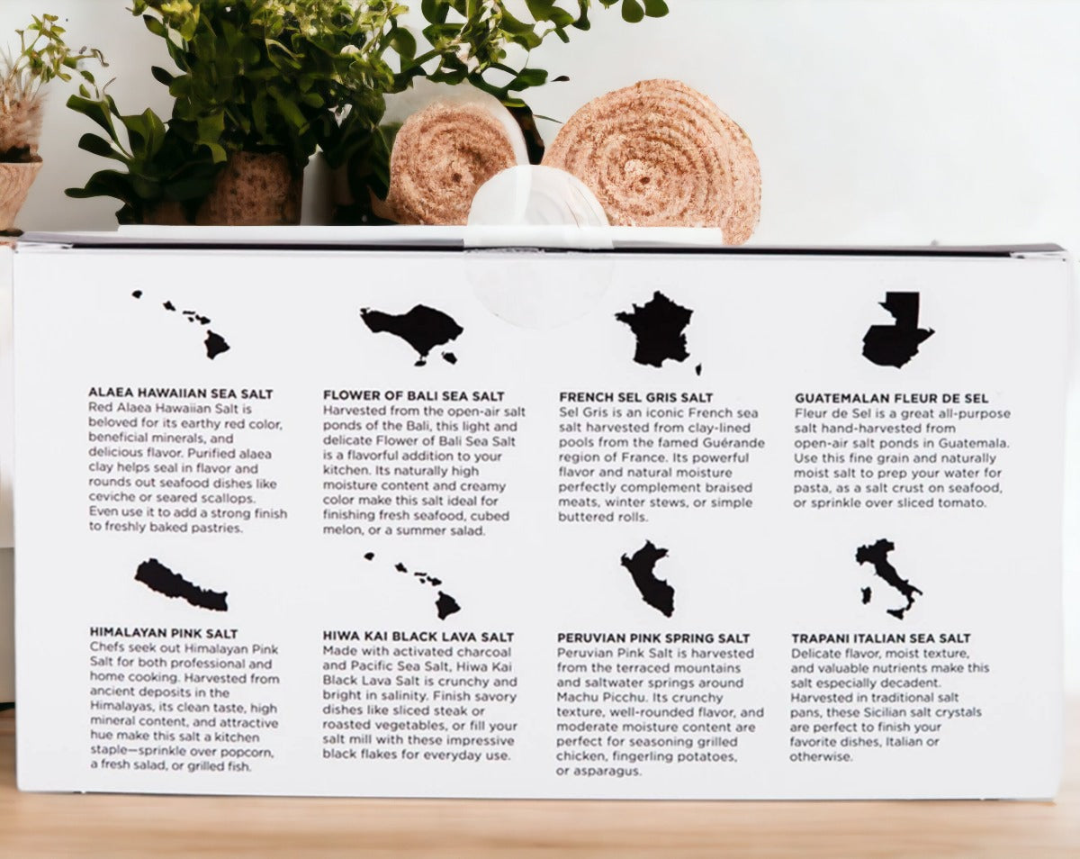 Gourmet 8-Vial Sourced Salt Set - 7 Regional Salts Gift Box for Cooking
