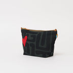 XLarge Convertible Pouch - Safari Kuba with Beaded Red Heart with Medium Leather Strap