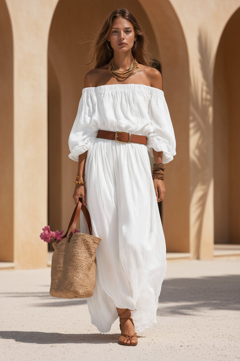 Women's Off-Shoulder Balloon Sleeve Maxi Dress