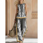 Printed Retro Sleeveless Top & Wide-Leg Pants Set | 12 Prints S–5XL