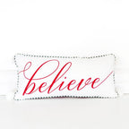 Large Red Christmas Throw Pillow Believe Holiday Decorative Pillow Red White Premium