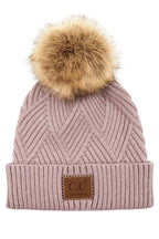 C.C Women's Heather Beanie Hat With Pom And Suede Patch