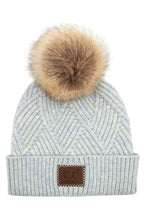 C.C Women's Heather Beanie Hat With Pom And Suede Patch