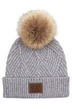 C.C Women's Heather Beanie Hat With Pom And Suede Patch