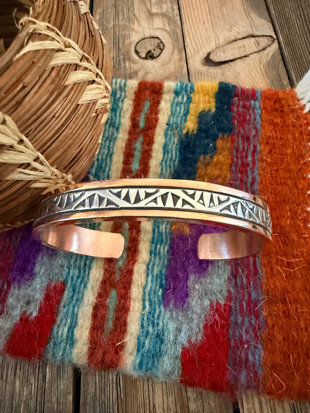Handcrafted Copper & Sterling Silver Cuff Bracelet by Wylie Secatero