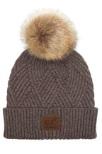 C.C Women's Heather Beanie Hat With Pom And Suede Patch