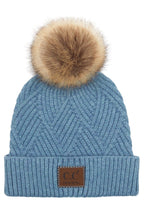 C.C Women's Heather Beanie Hat With Pom And Suede Patch
