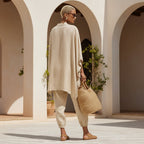 Women's Oversized Cape-Sleeve V-Neck Top & Tapered Jogger Pants Two-Piece Set
