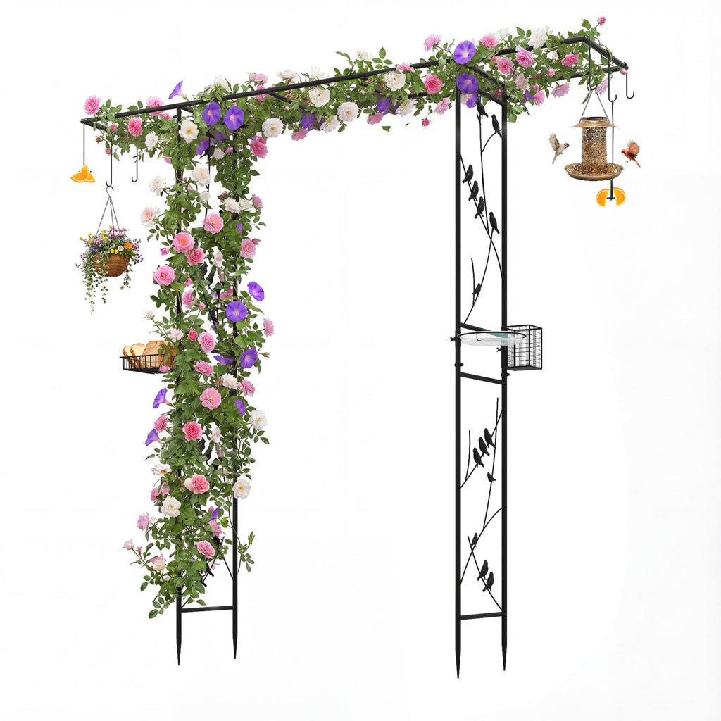 Garden Arbor with Bird Feeding Station 84 Inch Black