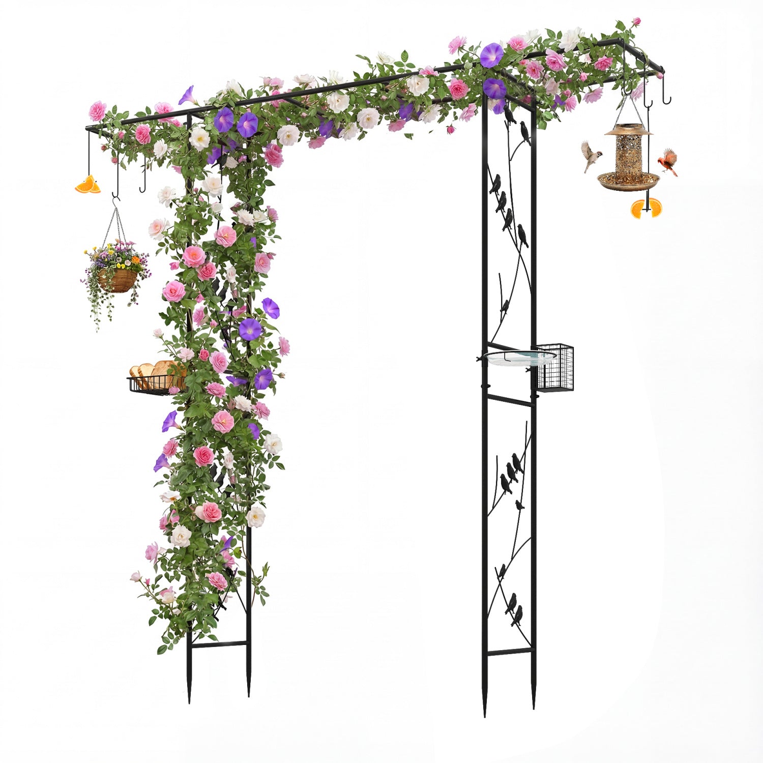 Garden Arbor with Bird Feeding Station 84 Inch Black