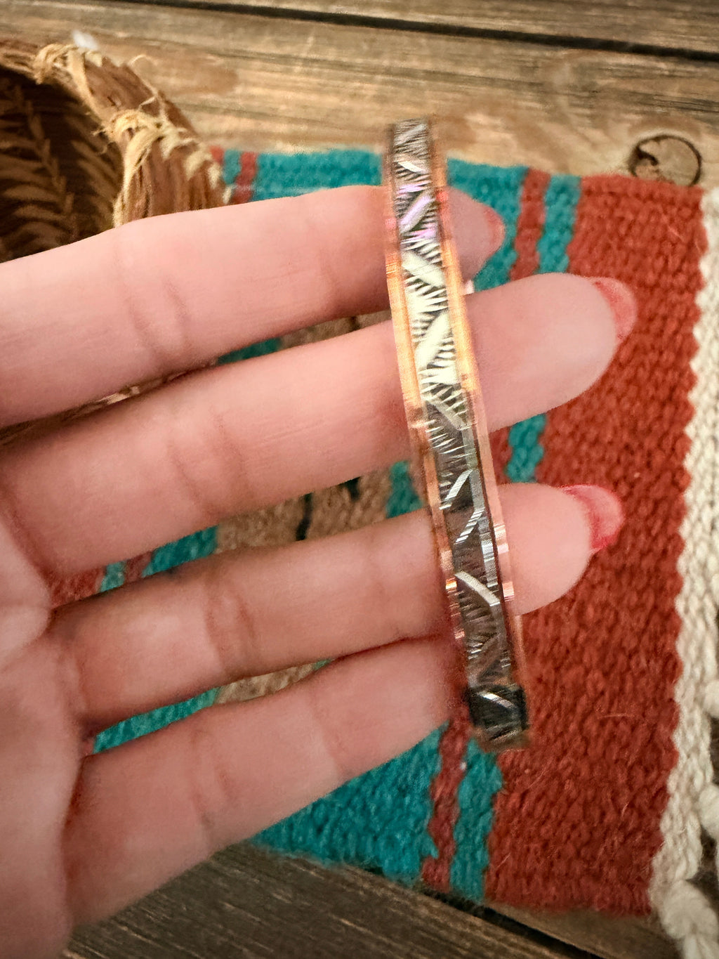Handcrafted Copper & Sterling Silver Cuff Bracelet by Wylie Secatero