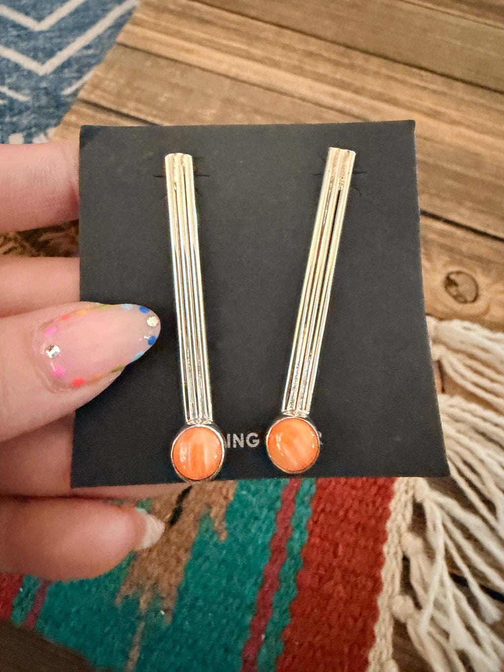Handcrafted Orange Spiny & Sterling Silver Dangle Earrings