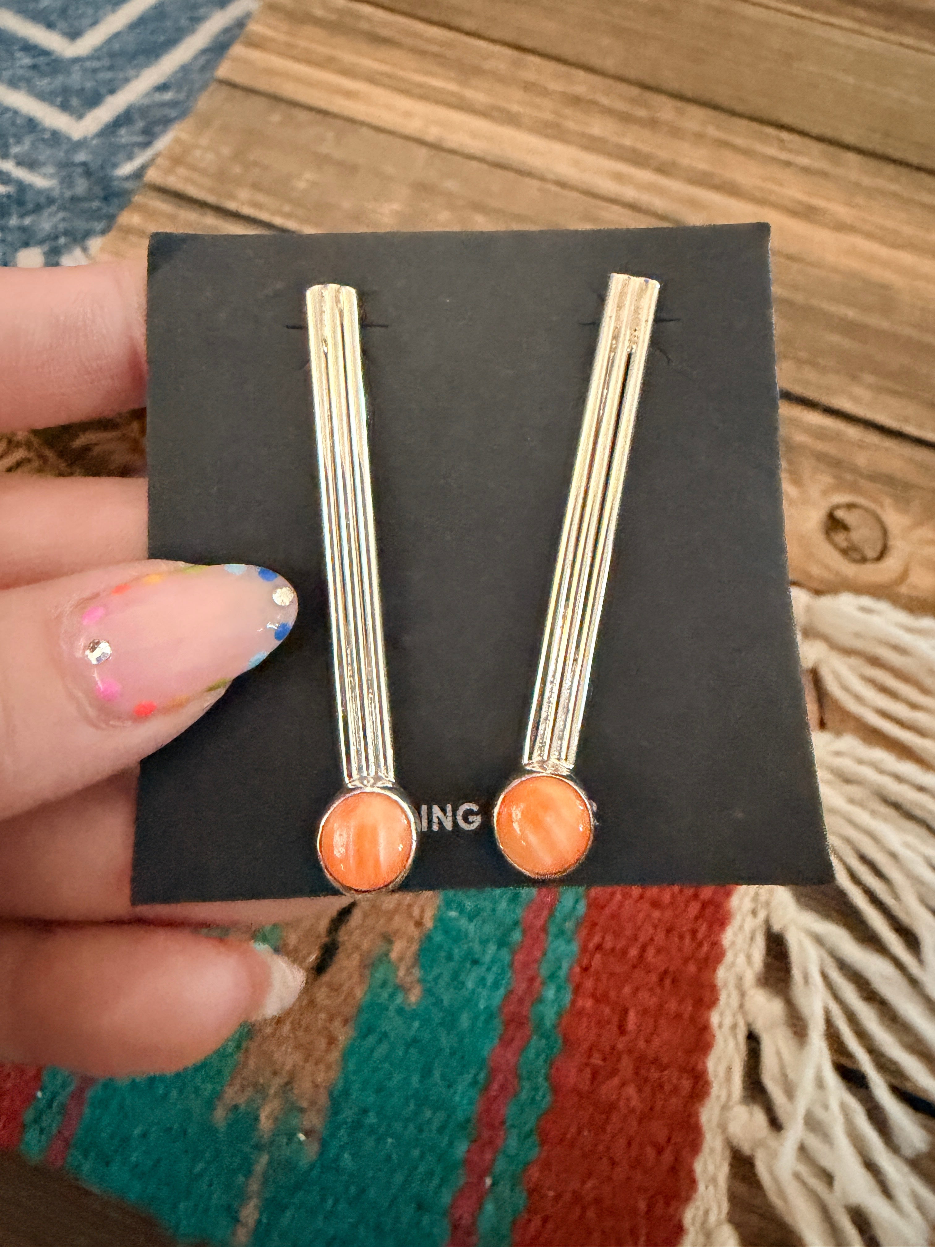 Handcrafted Orange Spiny & Sterling Silver Dangle Earrings