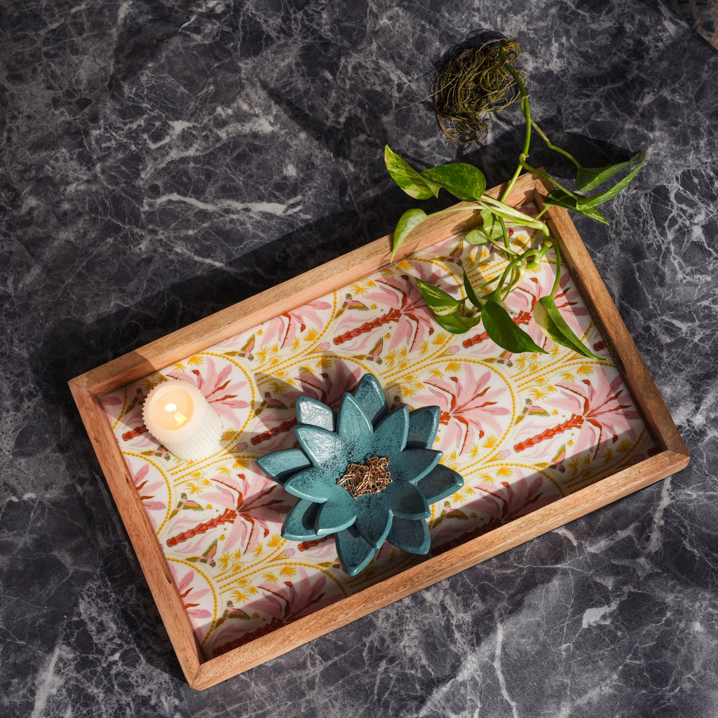 Pink Summer Serving Tray with Handles