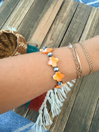 Handcrafted Spiny Oyster & Sterling Silver Pearl Cross Beaded Stretch Bracelet