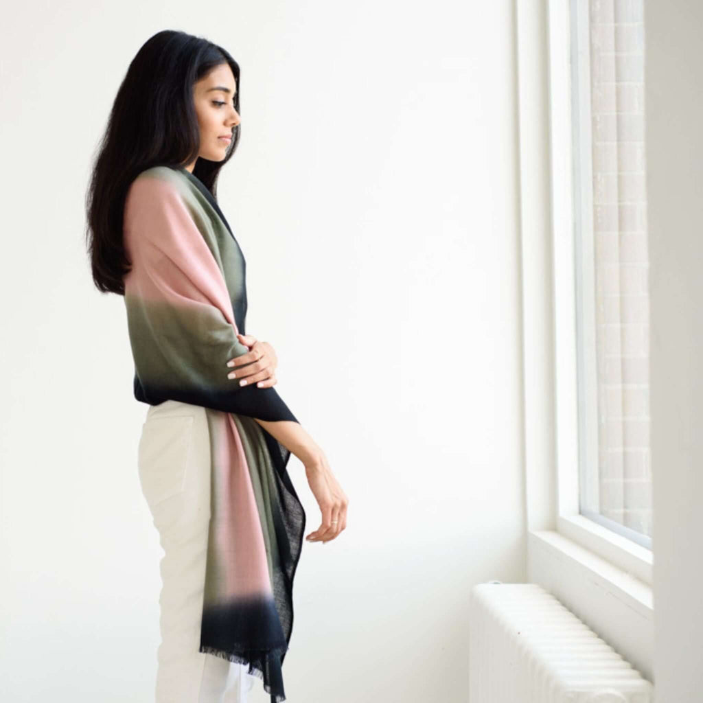 Iris Kiwi Cashmere Merino Handwoven Scarf