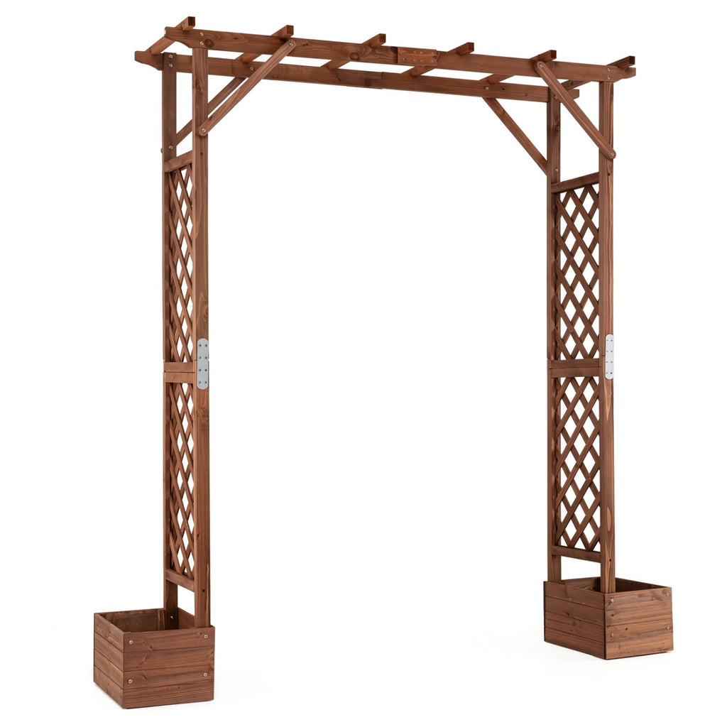 Garden Arbor with Planter Boxes 87in Tall Wooden Trellis